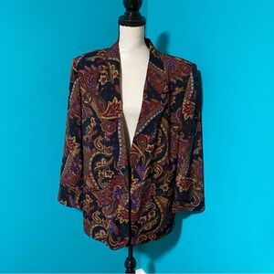 Vintage Alfred Dunner 16 Dark Paisley Print One Button Blazer Jacket